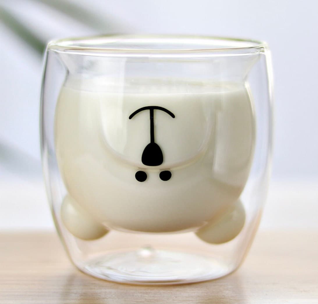 Double-walled Glass Cute Animal Coffee Mugs/Cat Dog Bear Duck Pig Cups/Housewarming Birthday Holiday Gift/250ml 8.8oz