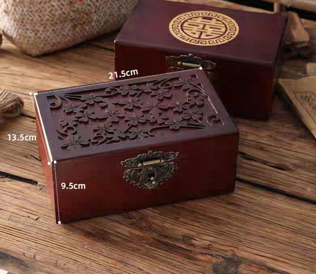 Wooden Double Happiness Xi Sewing Basket with Sewing Kit Accessories/Sewing Box