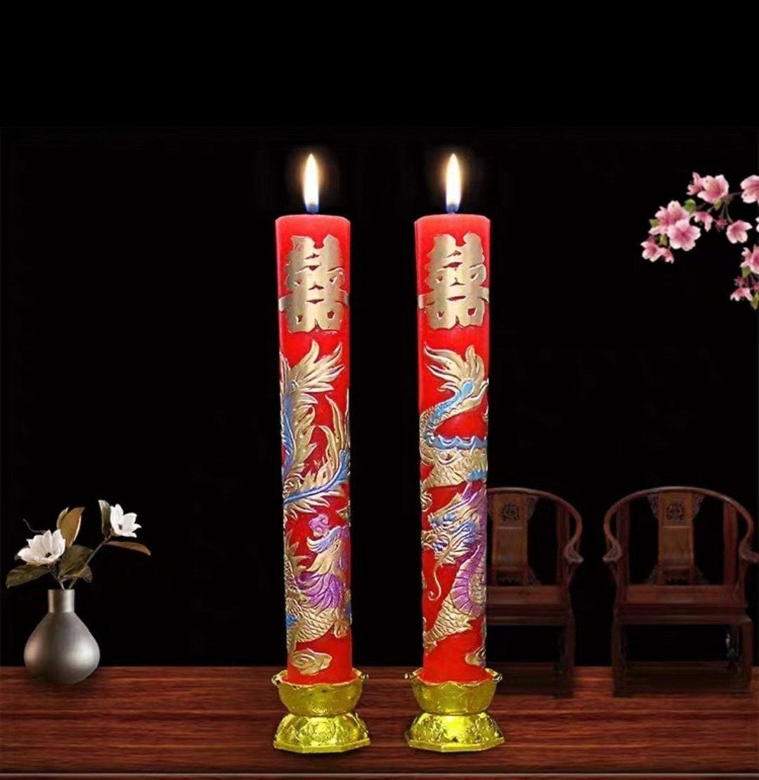 Oriental Wedding Dragon And Phoenix Wax Candles/Wedding Tea Ceremony/A Set Of Two