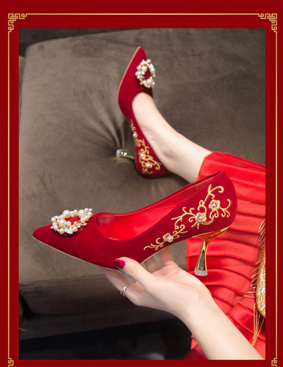 Traditional Wedding Velvet Bridal Shoes/3 Patterns/DragonAnd Phoenix/Tea Ceremony