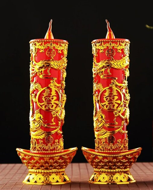 Chinese Wedding Dragon & Phoenix Led Candles/A Set Of 2
