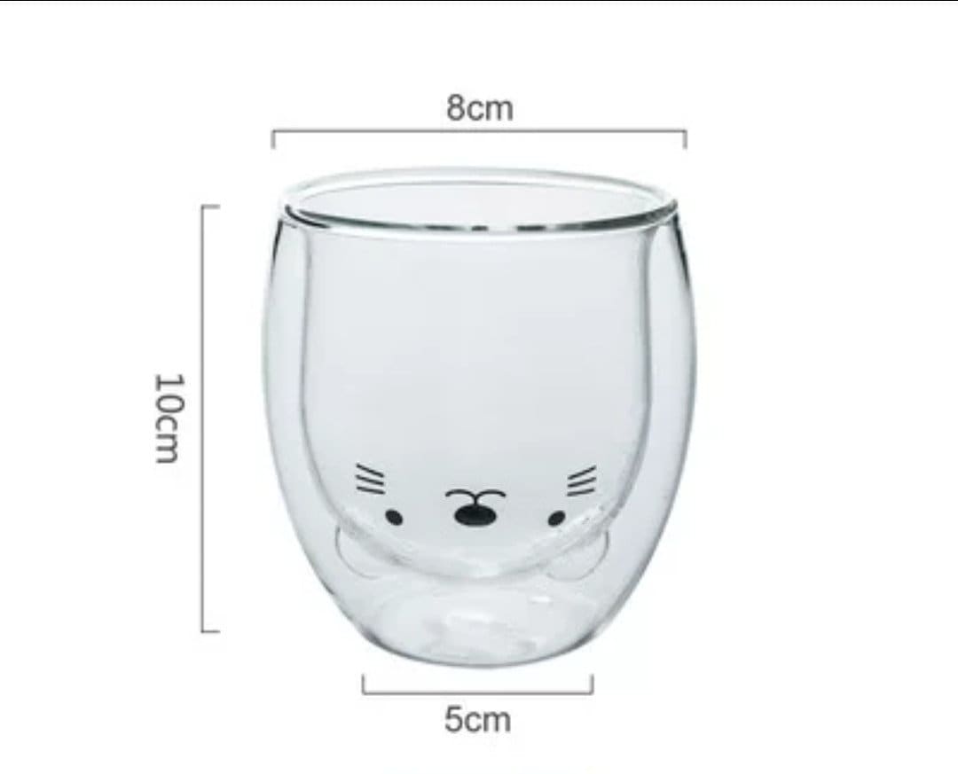 Double-walled Glass Cute Animal Coffee Mugs/Cat Dog Bear Duck Pig Cups/Housewarming Birthday Holiday Gift/250ml 8.8oz