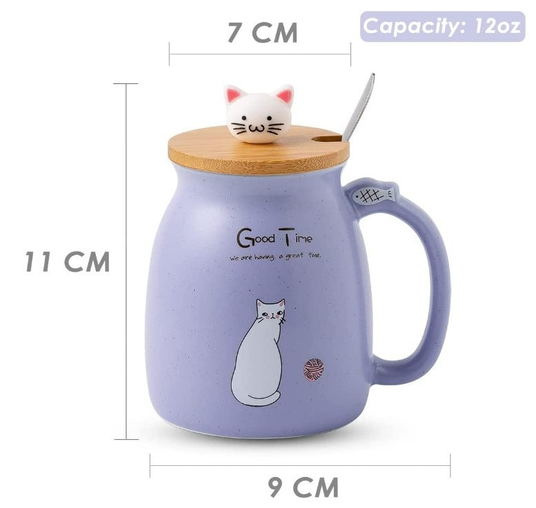 Cat Mug With Spoon Lid/Lovely Kitty Mug/Morning Milk Cup/Coffee/Tea/Holiday Mug