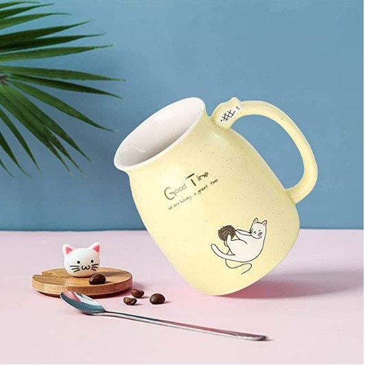 Cat Mug With Spoon Lid/Lovely Kitty Mug/Morning Milk Cup/Coffee/Tea/Holiday Mug