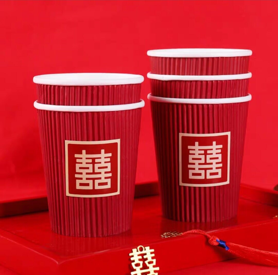 Traditional Double Happiness Wedding Paper Cups 40PCS