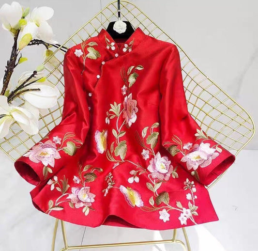 Chinese New Year Qipao CheongsamTop Embroidery Shirt/ Hanfu