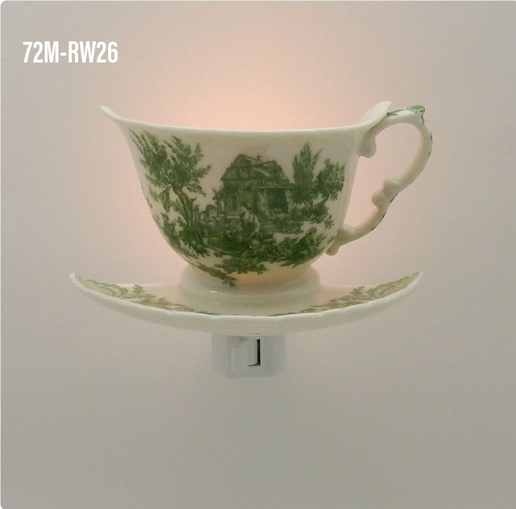 English Toile Teapot/Teacup Nightlight (Green)