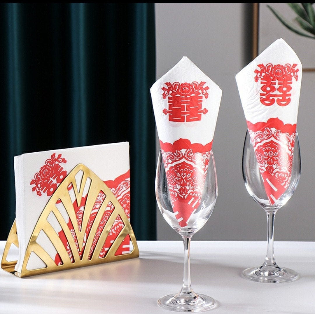 Double happiness paper tissue napkins for Oriental wedding/tea ceremony/banquets