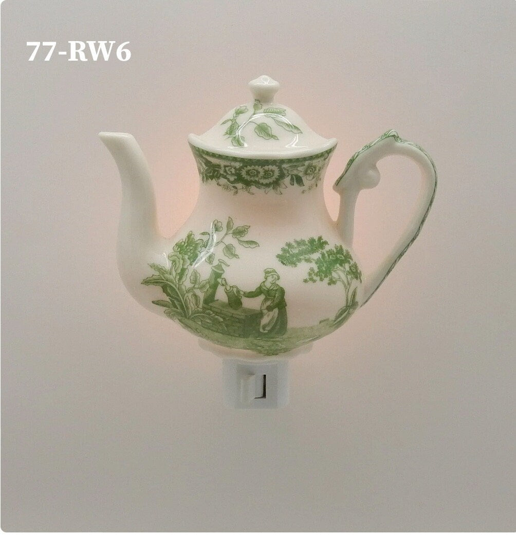 English Toile Teapot/Teacup Nightlight (Green)