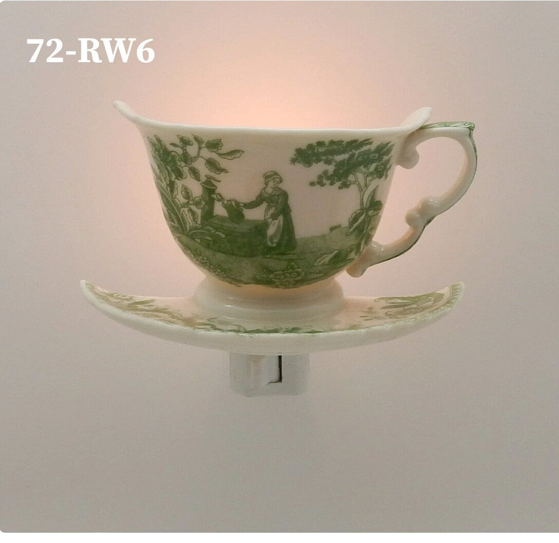 English Toile Teapot/Teacup Nightlight (Green)