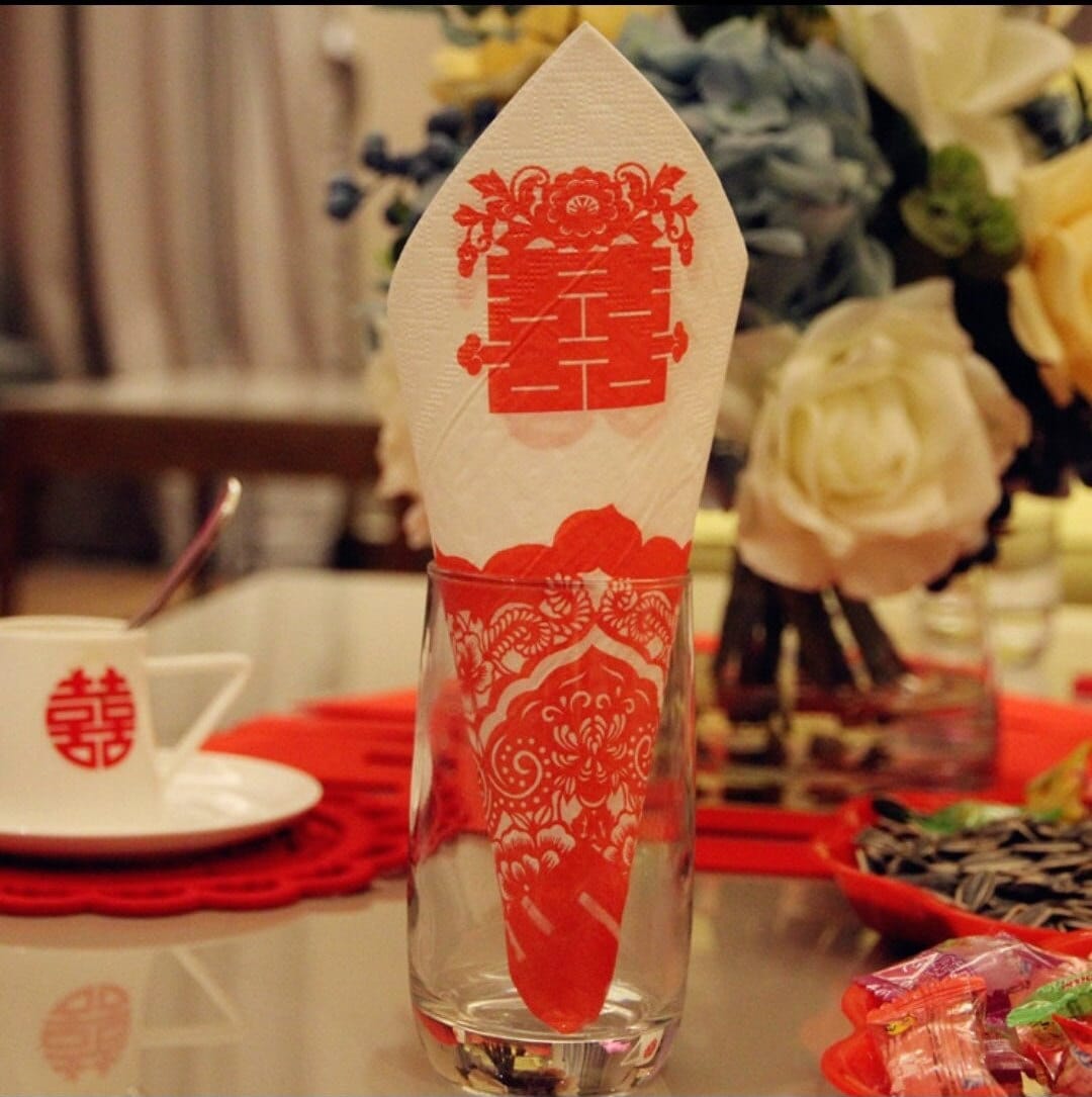 Double happiness paper tissue napkins for Oriental wedding/tea ceremony/banquets