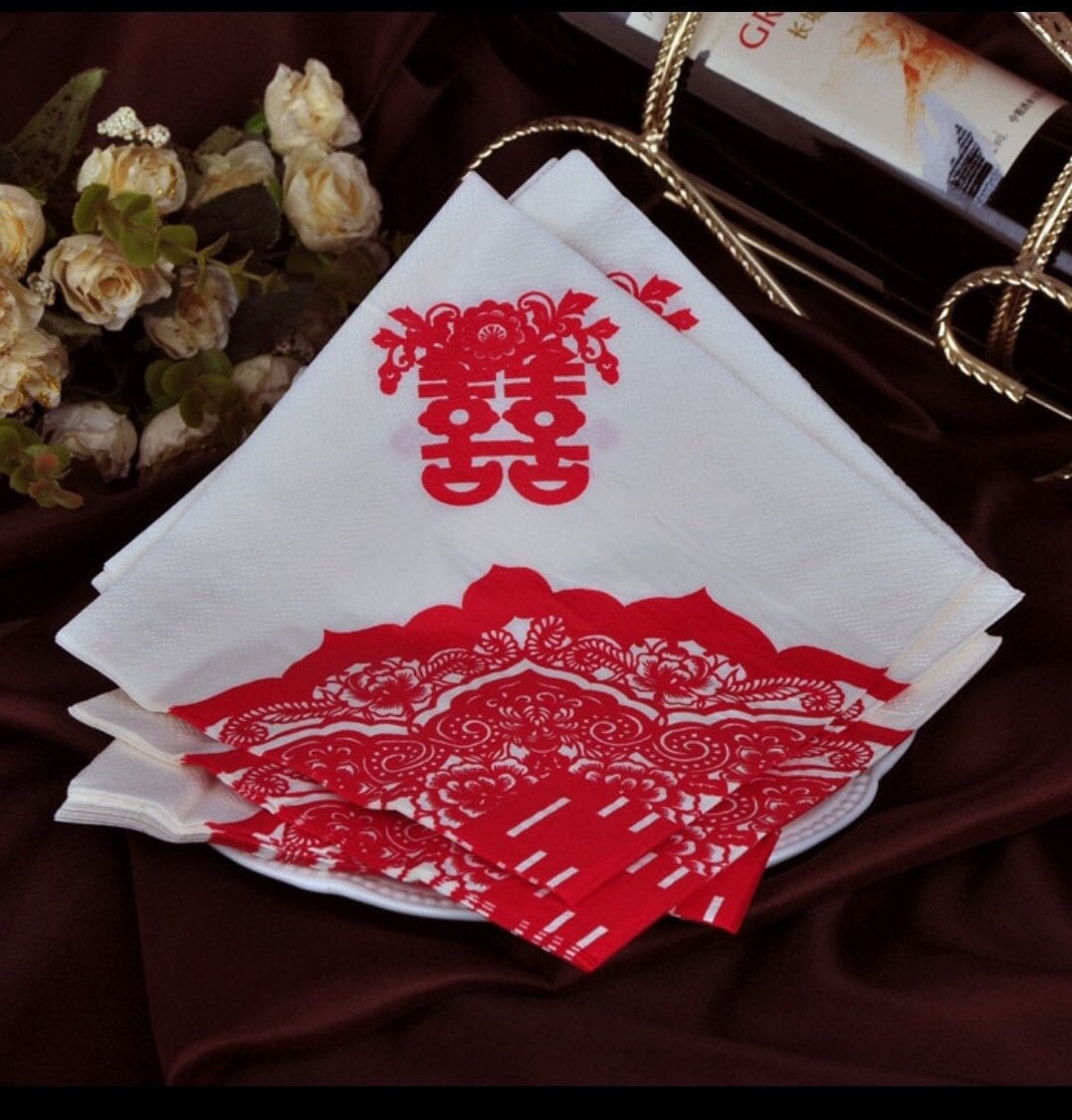 Double happiness paper tissue napkins for Oriental wedding/tea ceremony/banquets