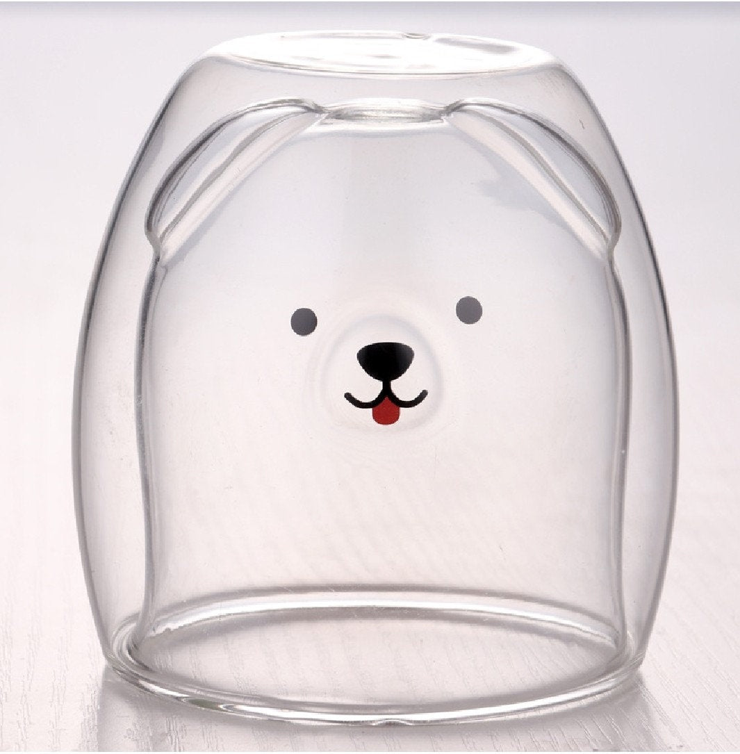 Double-walled Glass Cute Animal Coffee Mugs/Cat Dog Bear Duck Pig Cups/Housewarming Birthday Holiday Gift/250ml 8.8oz