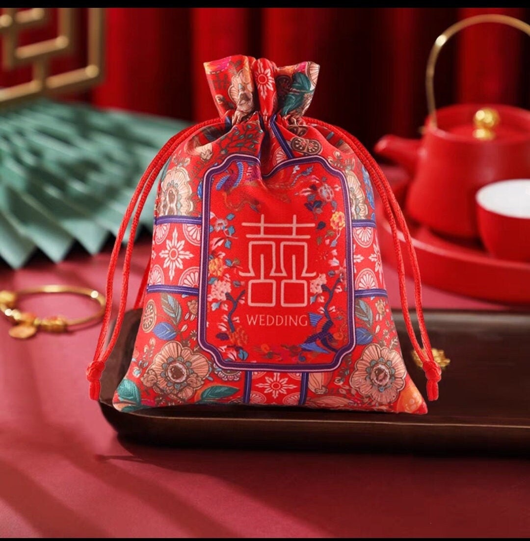 Oriental Wedding Double Happiness Favor Bags/6 pcs Candy Bags/Chocolate Bags
