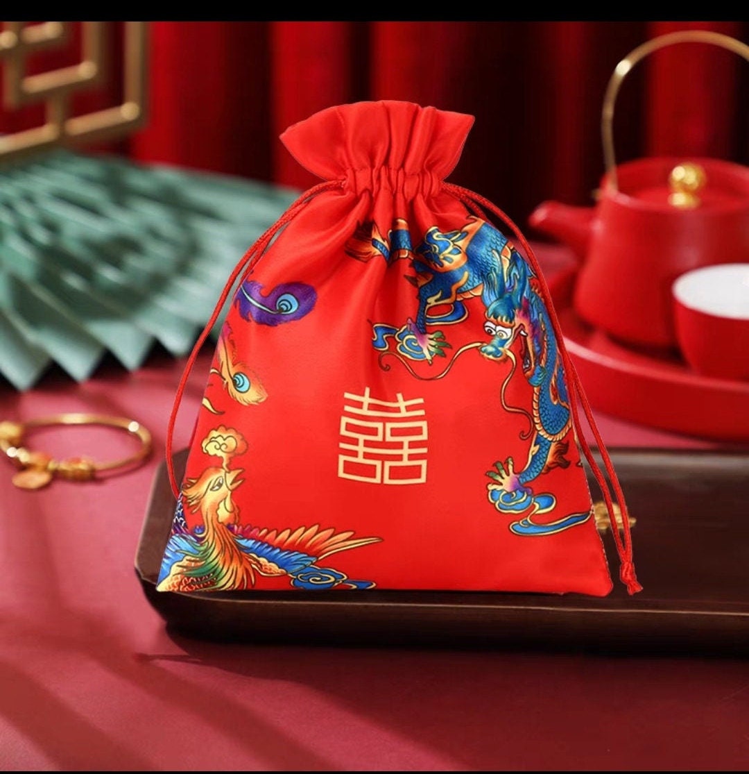 Oriental Wedding Double Happiness Favor Bags/6 pcs Candy Bags/Chocolate Bags