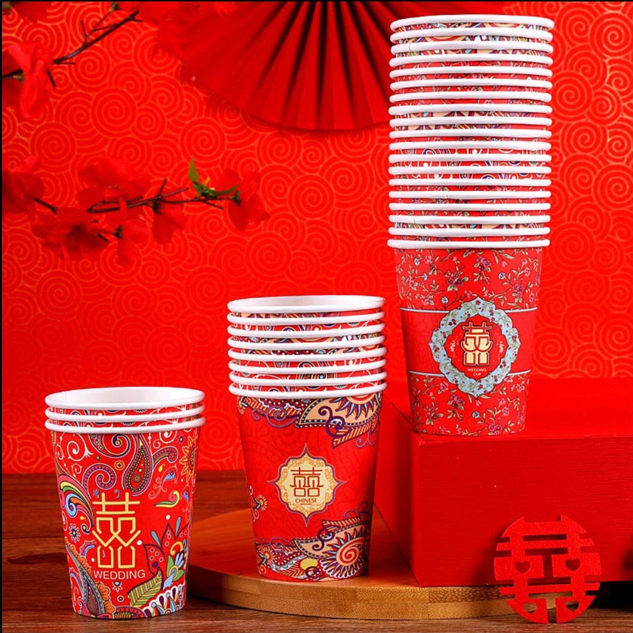 50pcs Oriental Wedding Disposable Paper Cups For Parties/Tea Cups/Coffee Cups/Beverages