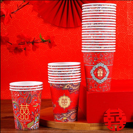 50pcs Oriental Wedding Disposable Paper Cups For Parties/Tea Cups/Coffee Cups/Beverages