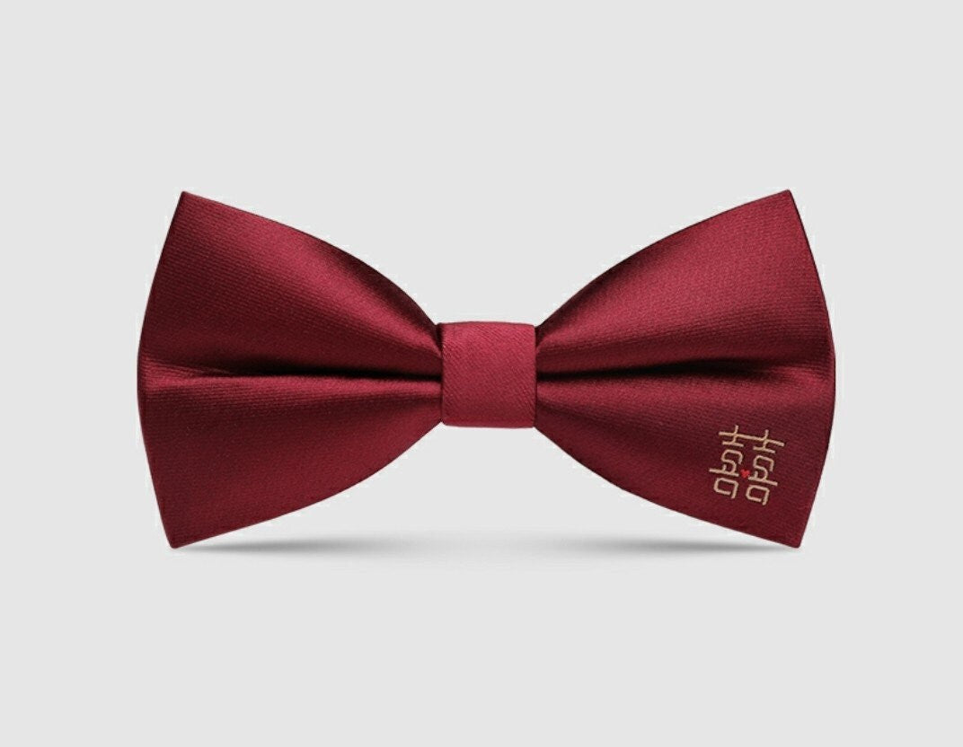 Wine Red Asian Double Happiness Groom Wedding Adjustable Bow Tie/Party Necktie