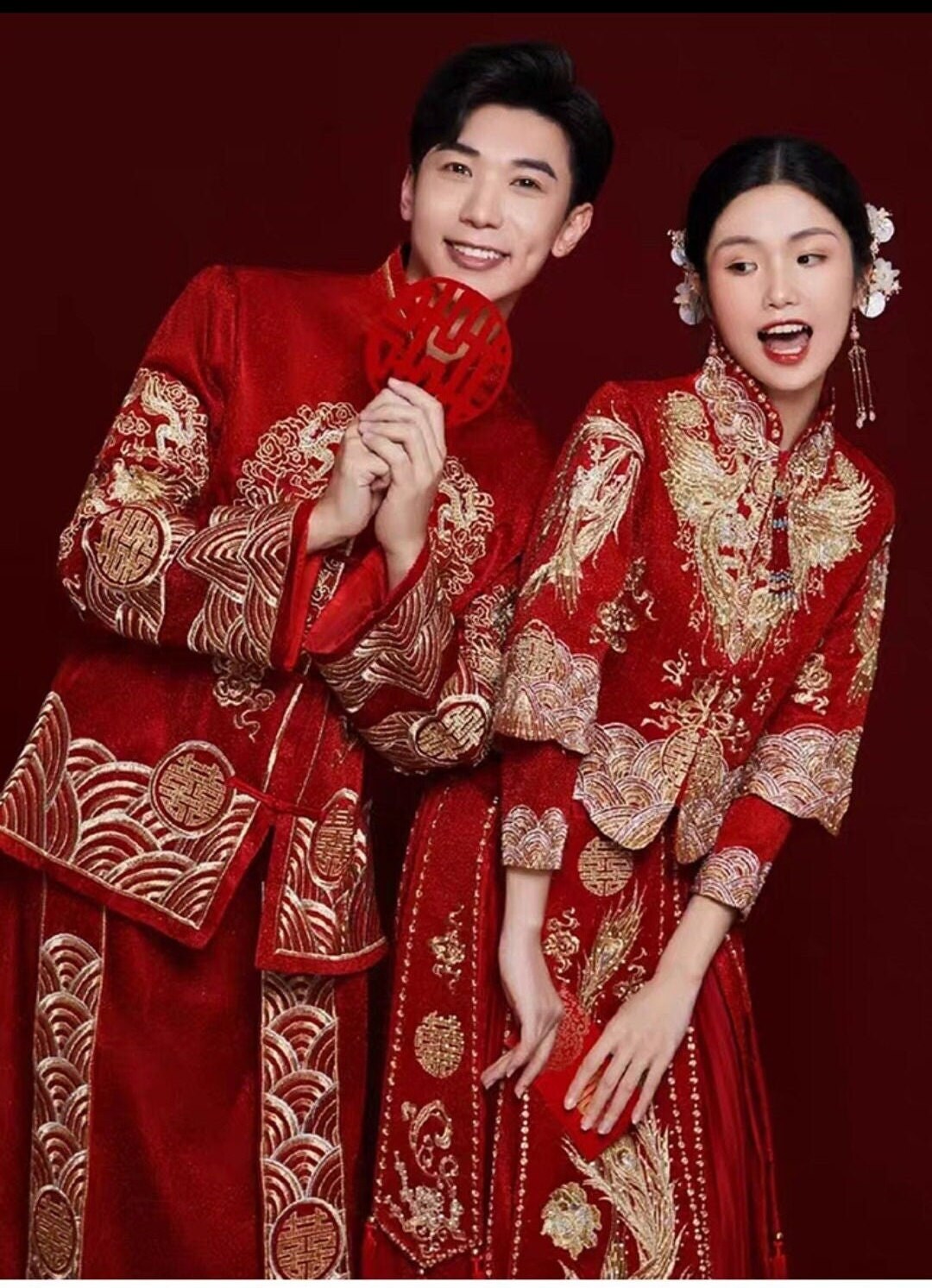 Traditional Dragon And Phoenix Wedding Groom And Bride Outfits