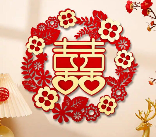 16" Oriental wedding double happiness wall stickers