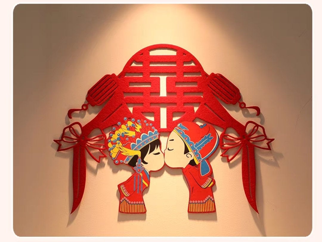 17" Oriental wedding cartoon bride and groom wall stickers/Asian wedding wall decorations