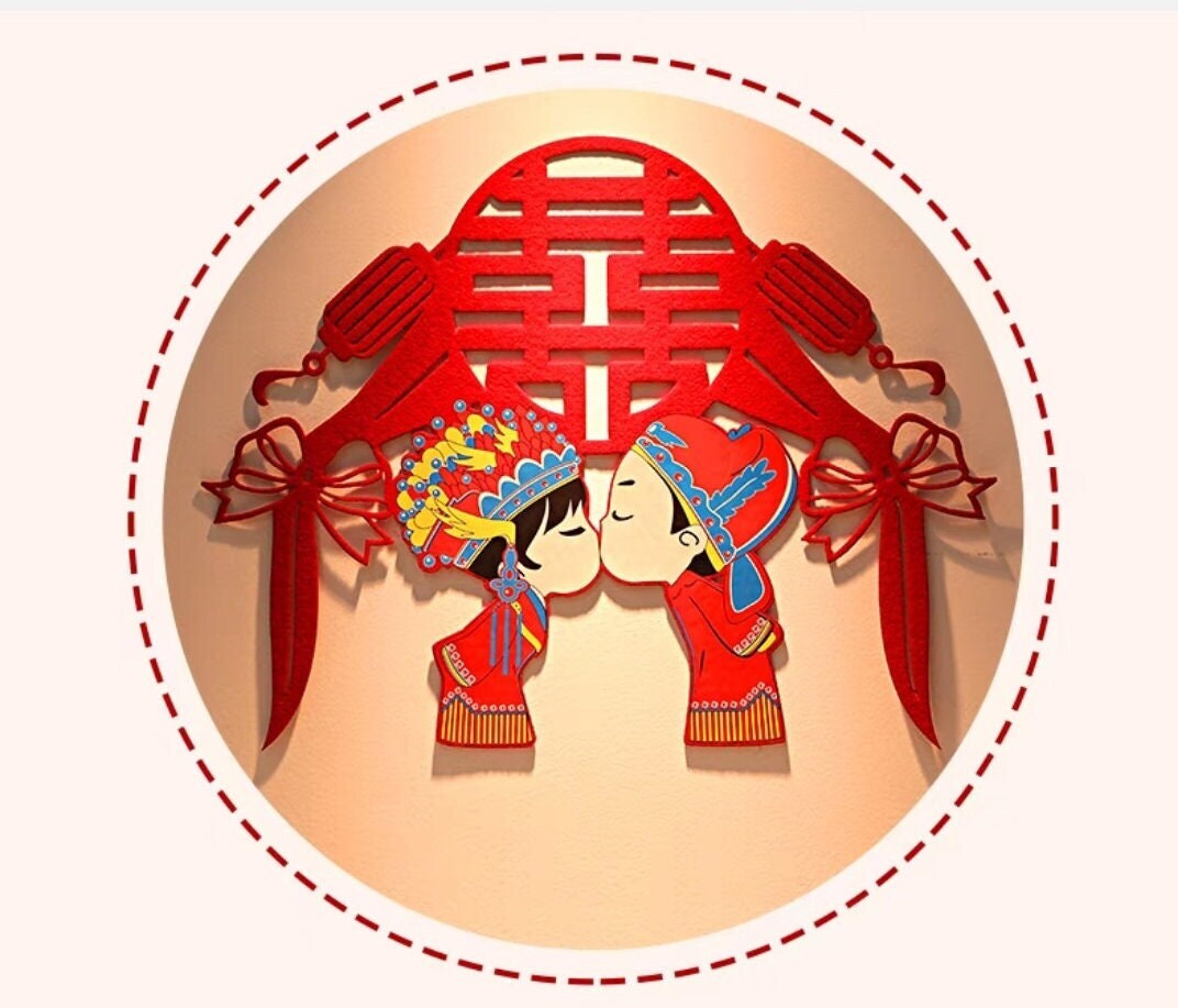 17" Oriental wedding cartoon bride and groom wall stickers/Asian wedding wall decorations
