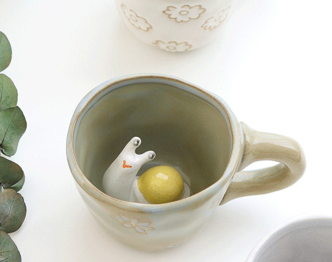 3D Creative Ceramic Peekaboo Animal Mugs/Ceramic Hidden Daisy Coffee Cup/Black Cat Mug/Snail Cup/White Dog