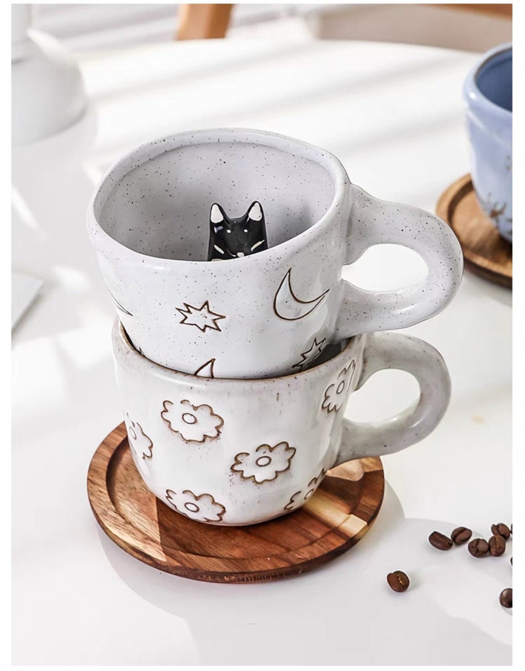 3D Creative Ceramic Peekaboo Animal Mugs/Ceramic Hidden Daisy Coffee Cup/Black Cat Mug/Snail Cup/White Dog