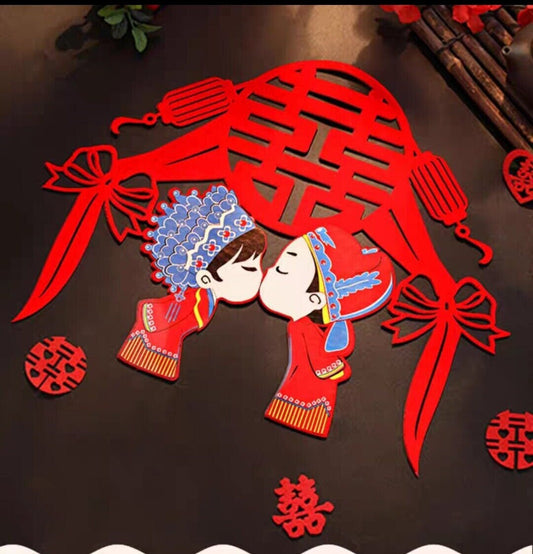 17" Oriental wedding cartoon bride and groom wall stickers/Asian wedding wall decorations