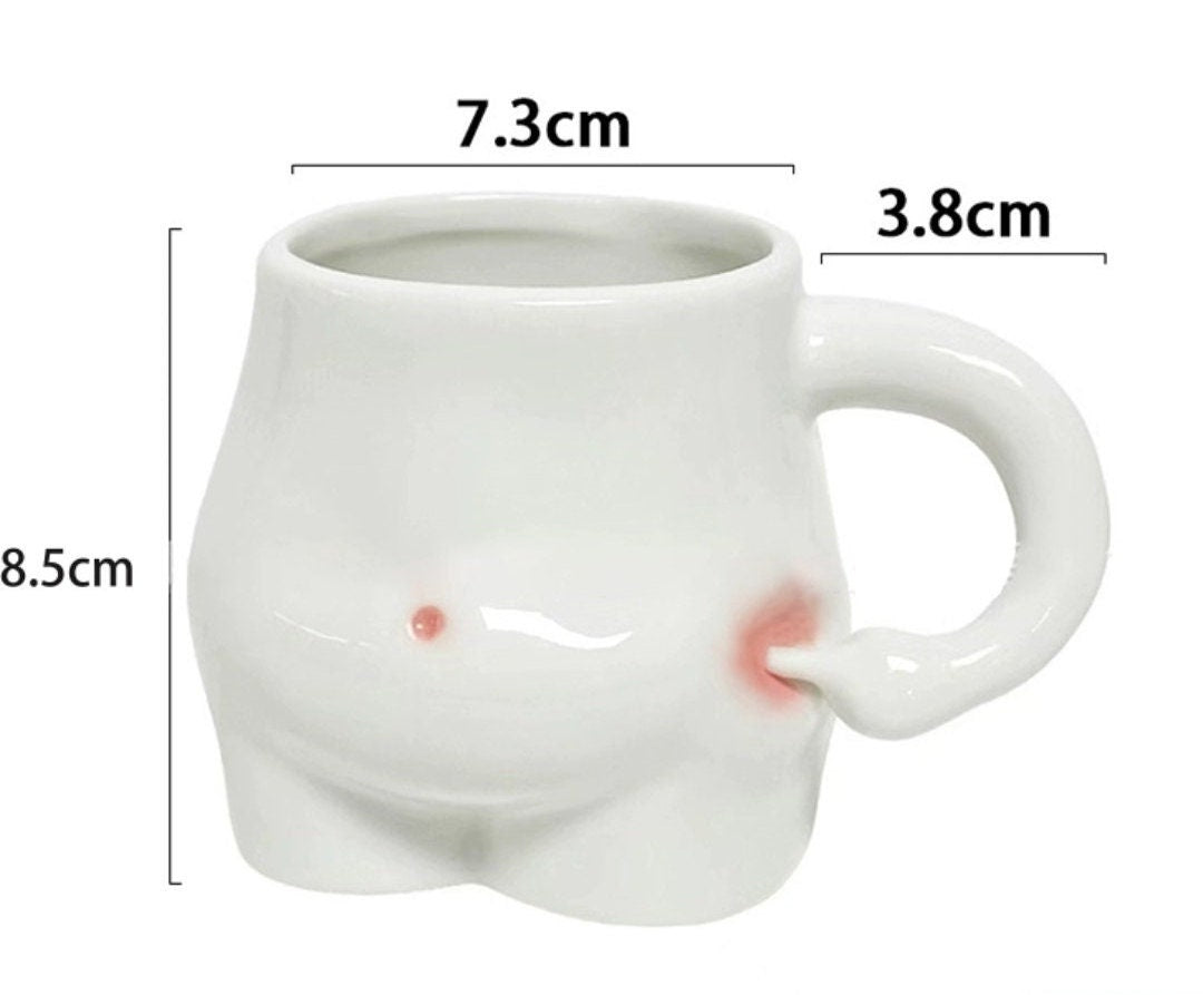 Cute ceramic fat belly poke mug/coffee cup with arm handle/funny tea cup