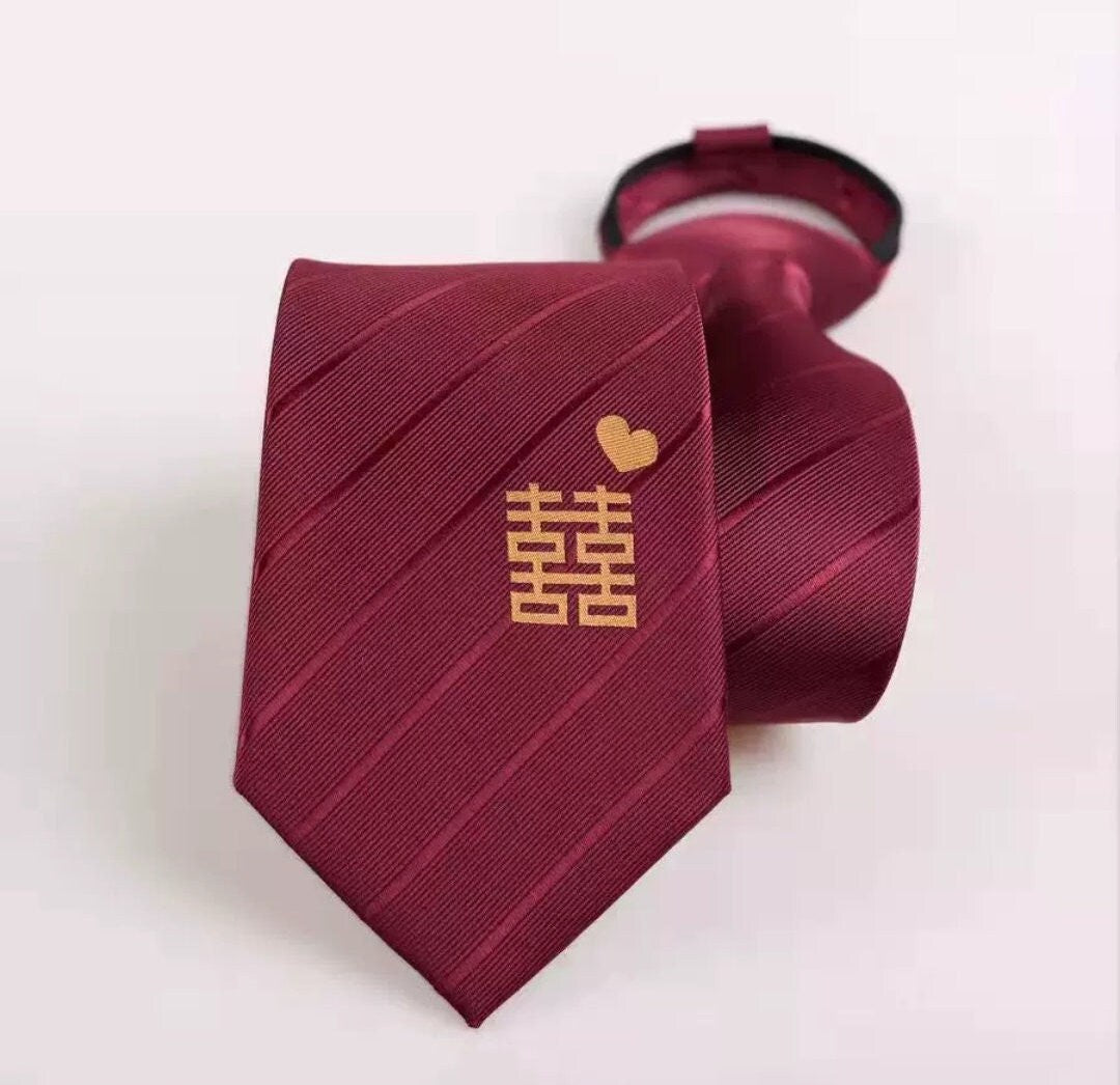 Oriental wedding groom necktie with Xi/groom necktie xi with heart