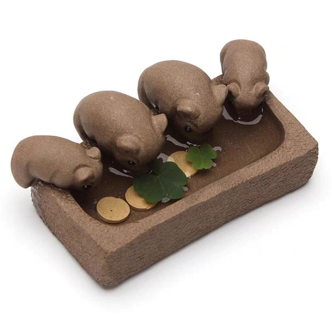 Purple clay cute piglets drinking water tea pet/ZiSha YiXing tea accessory