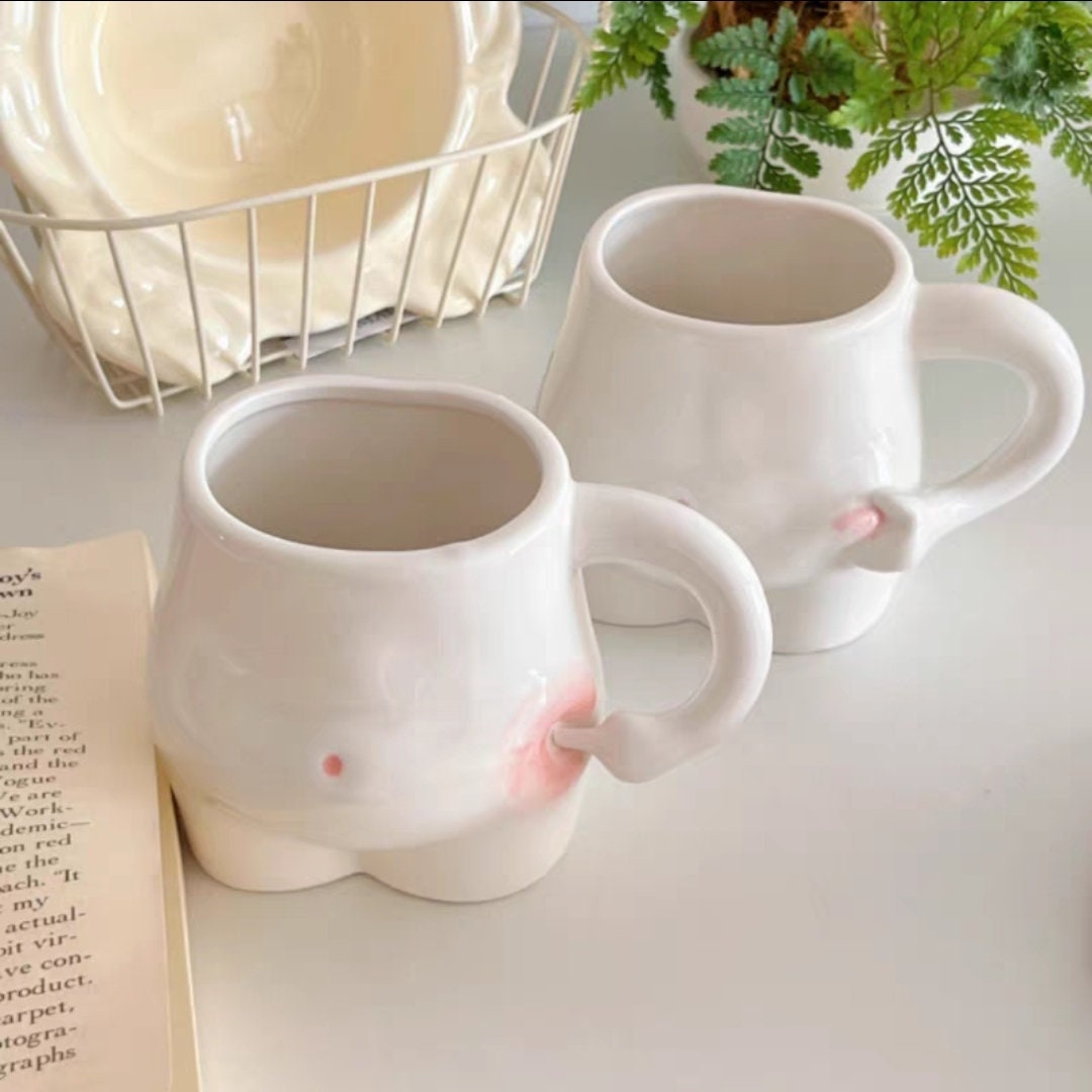 Cute ceramic fat belly poke mug/coffee cup with arm handle/funny tea cup