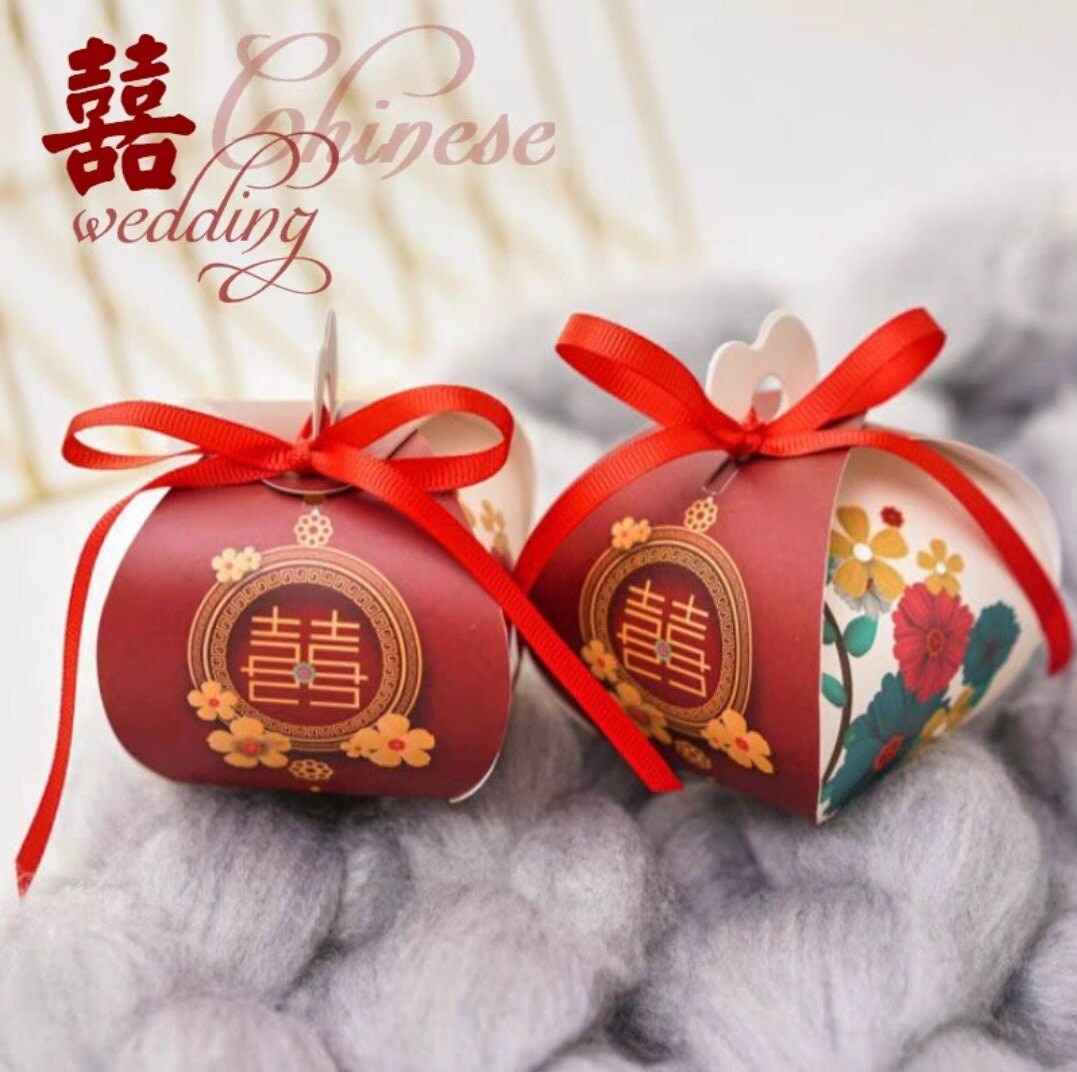 20 pcs Oriental Gold Stamping Candy Boxes/Double Happiness Traditional Wedding Favor Boxes/Chocolate Boxes