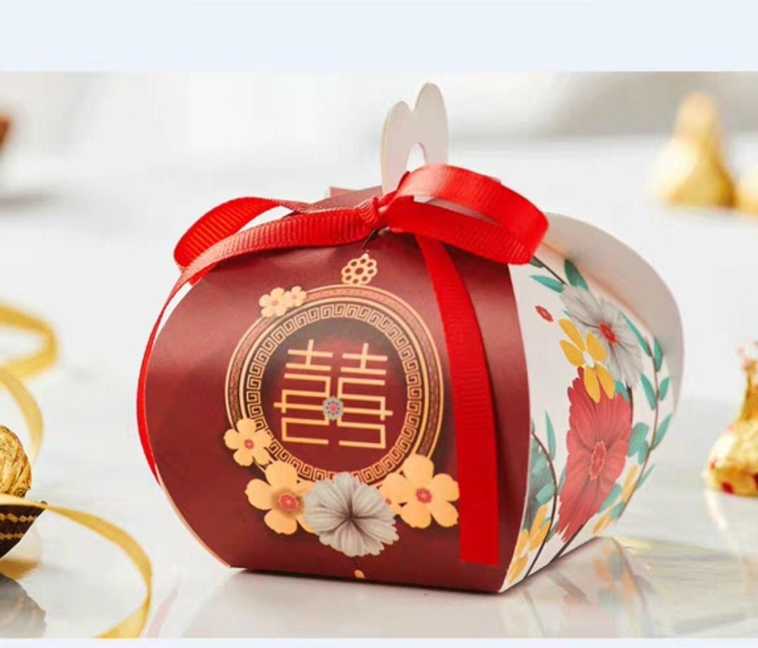 20 pcs Oriental Gold Stamping Candy Boxes/Double Happiness Traditional Wedding Favor Boxes/Chocolate Boxes