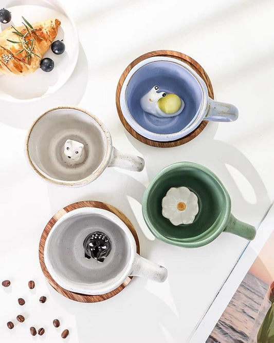 3D Creative Ceramic Peekaboo Animal Mugs/Ceramic Hidden Daisy Coffee Cup/Black Cat Mug/Snail Cup/White Dog