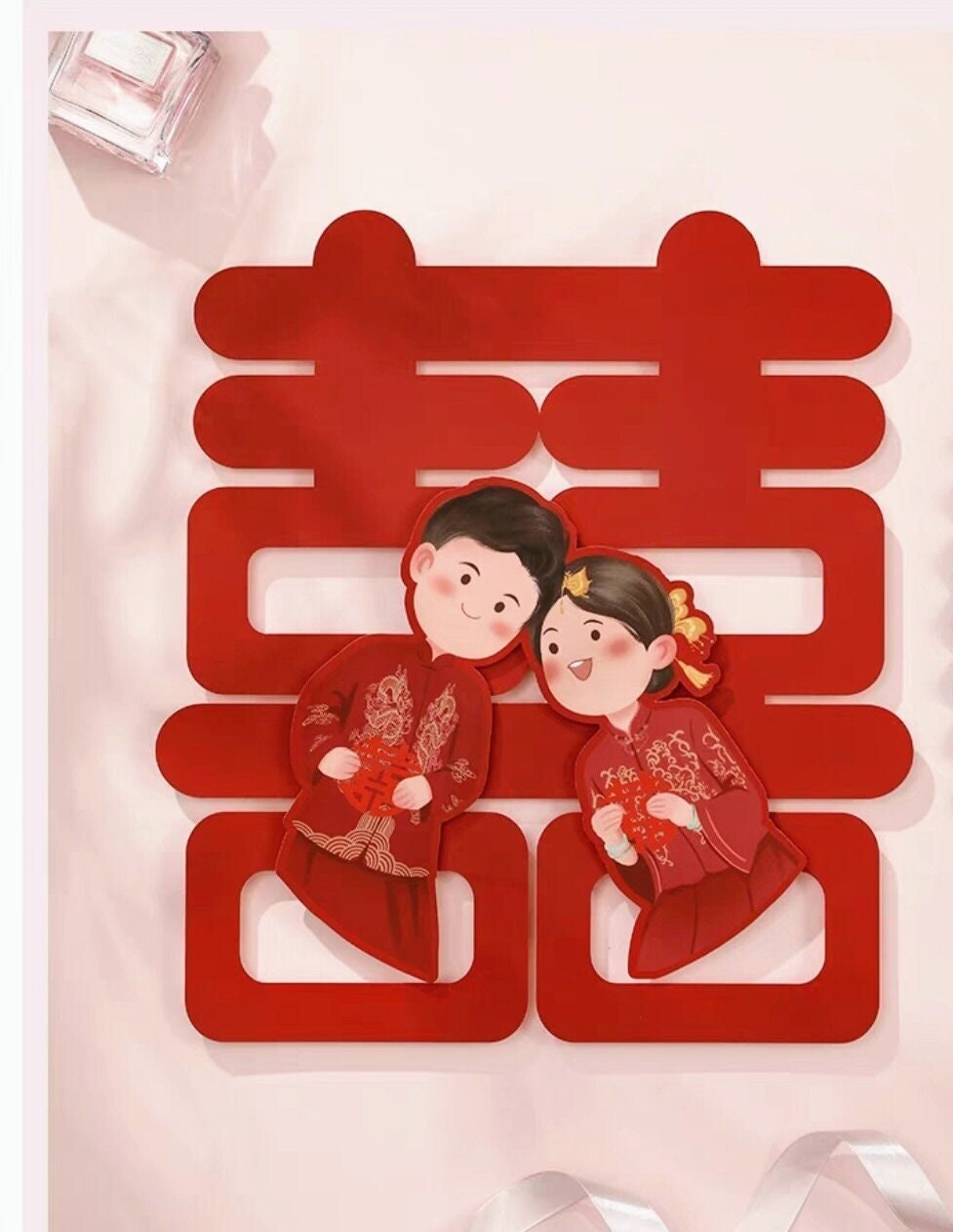 16" Oriental wedding double happiness with bride and groom wall stickers