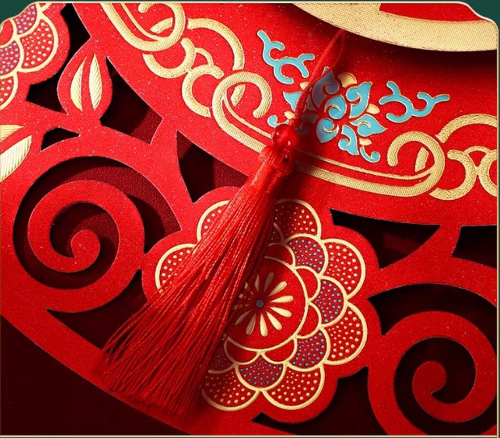 2 of 20" Oriental wedding double happiness dragon and phoenix wall sticker with tassels/traditional wedding wall décor