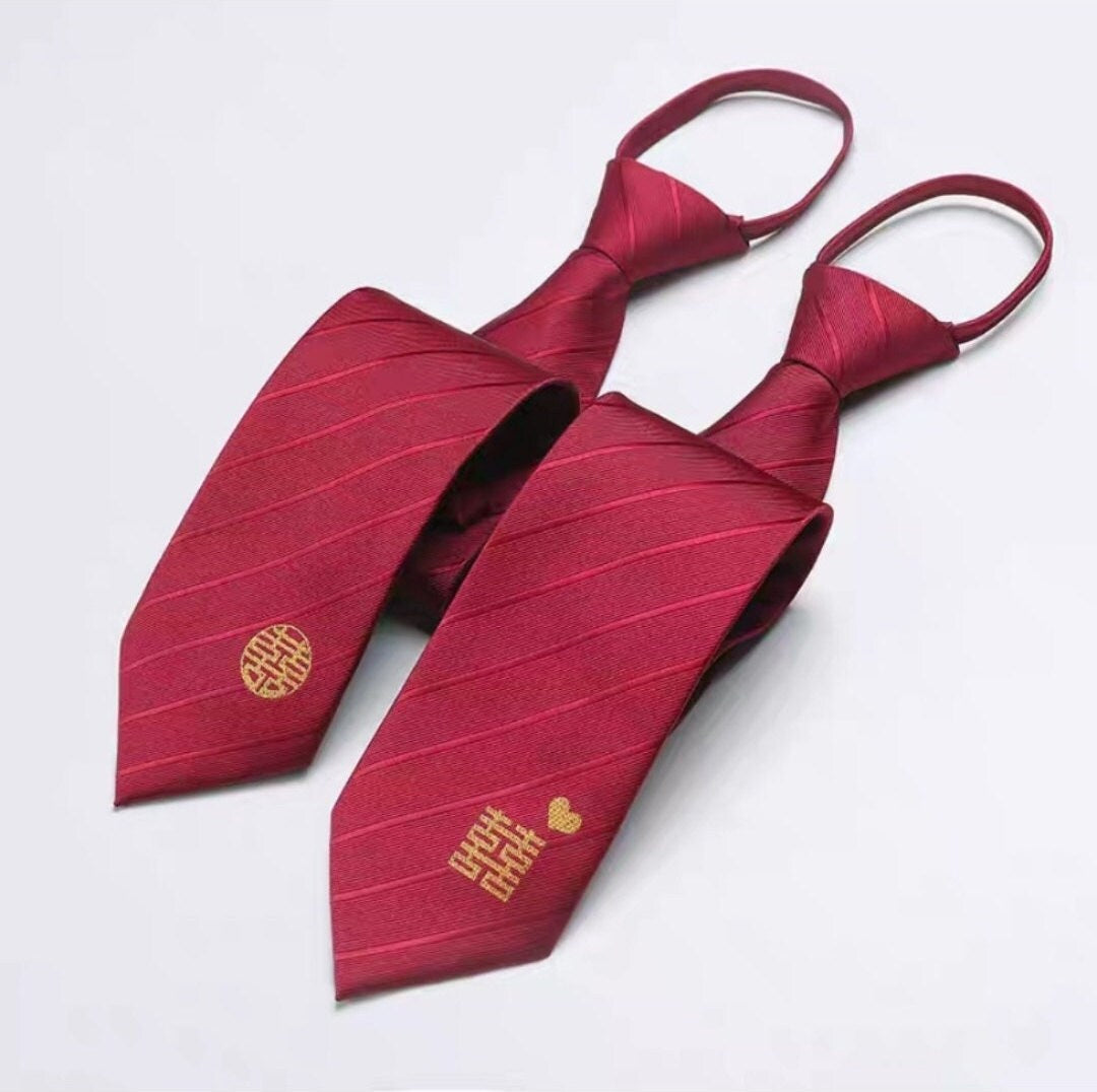 Oriental wedding groom necktie with Xi/groom necktie xi with heart