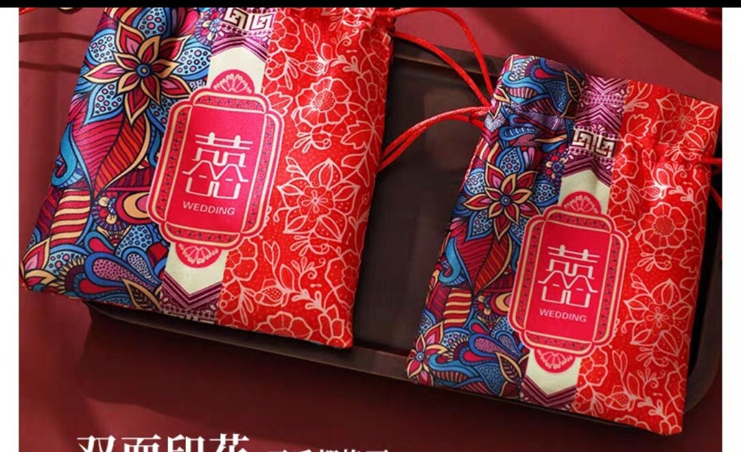 Oriental Wedding Double Happiness Favor Bags/6 pcs Candy Bags/Chocolate Bags