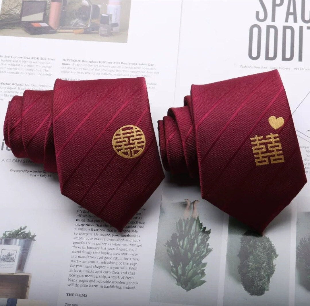 Oriental wedding groom necktie with Xi/groom necktie xi with heart