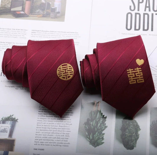 Oriental wedding groom necktie with Xi/groom necktie xi with heart