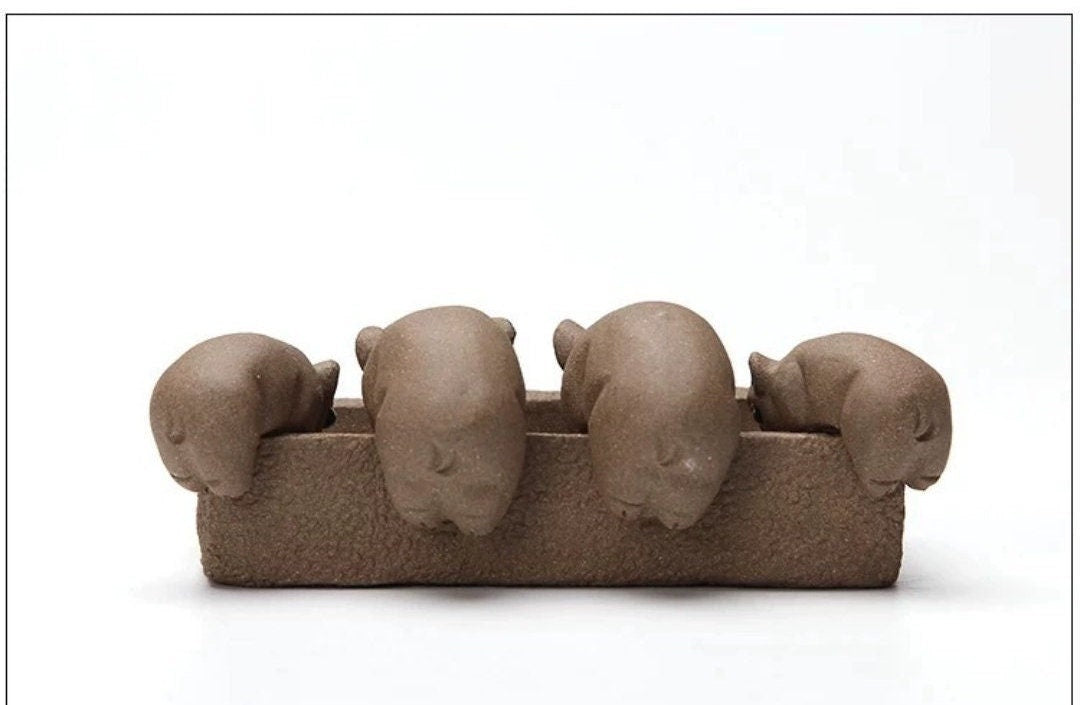 Purple clay cute piglets drinking water tea pet/ZiSha YiXing tea accessory