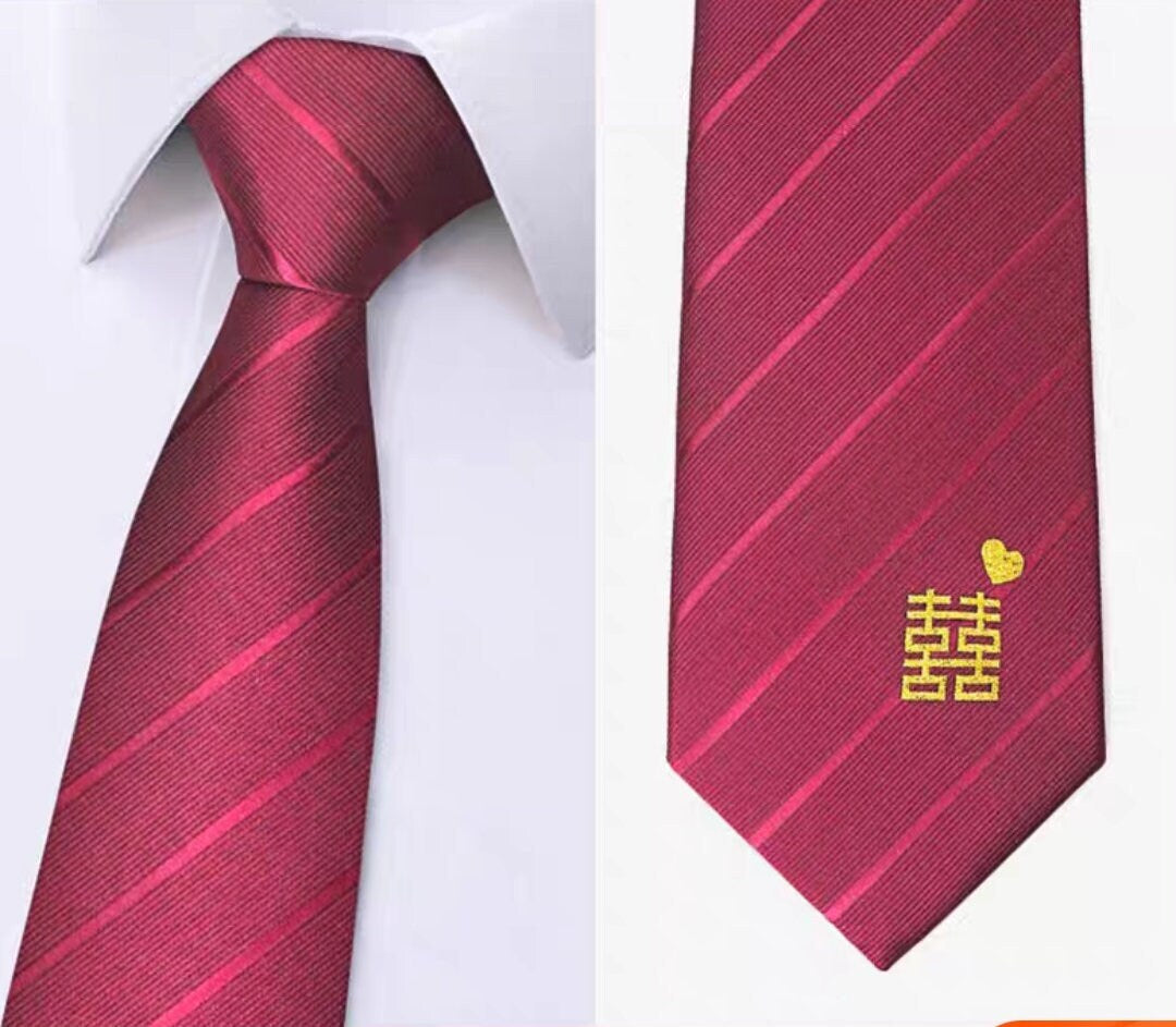 Oriental wedding groom necktie with Xi/groom necktie xi with heart