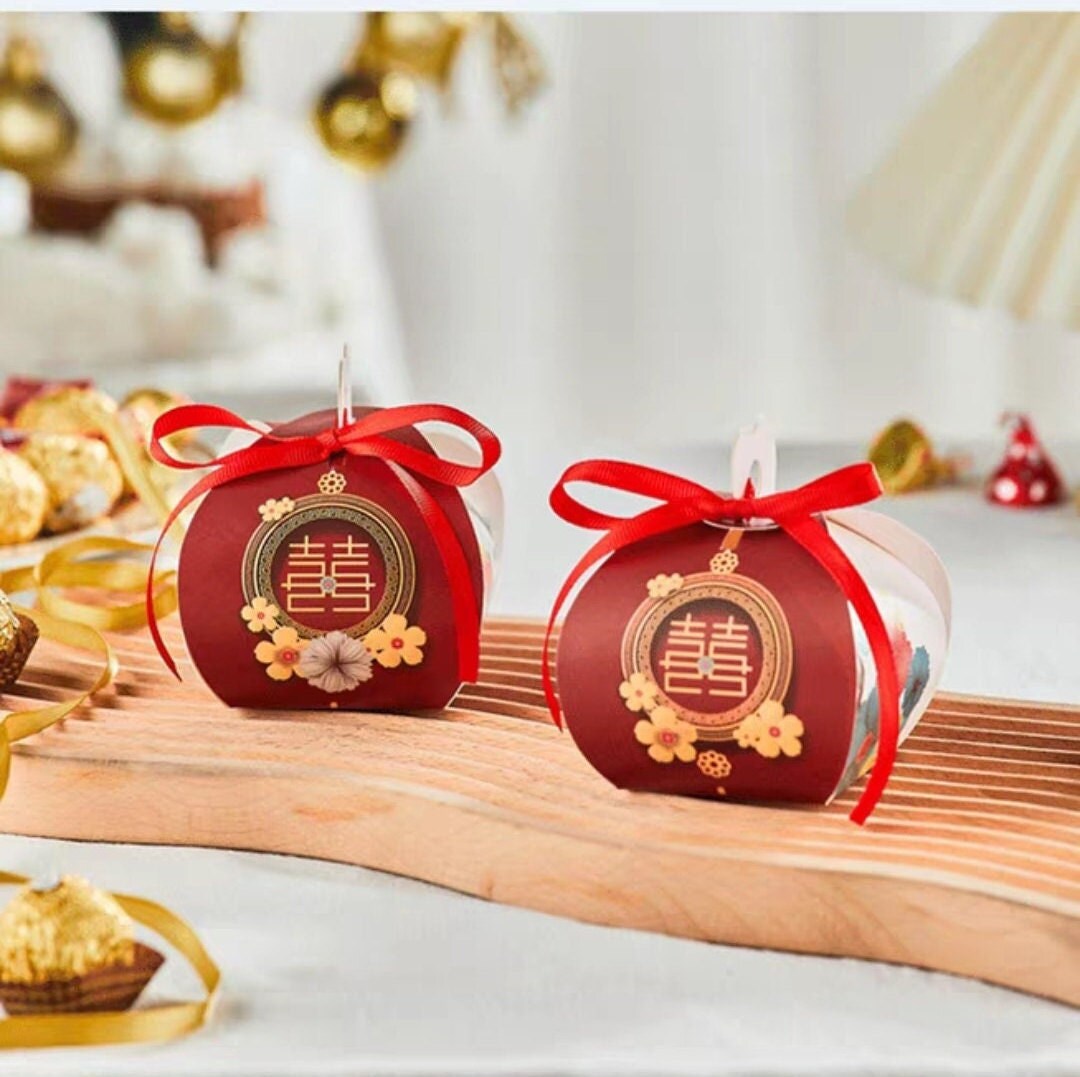 20 pcs Oriental Gold Stamping Candy Boxes/Double Happiness Traditional Wedding Favor Boxes/Chocolate Boxes
