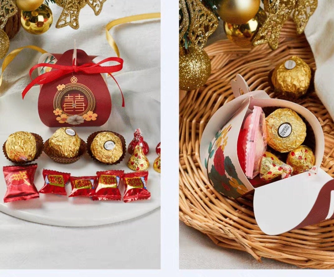 20 pcs Oriental Gold Stamping Candy Boxes/Double Happiness Traditional Wedding Favor Boxes/Chocolate Boxes