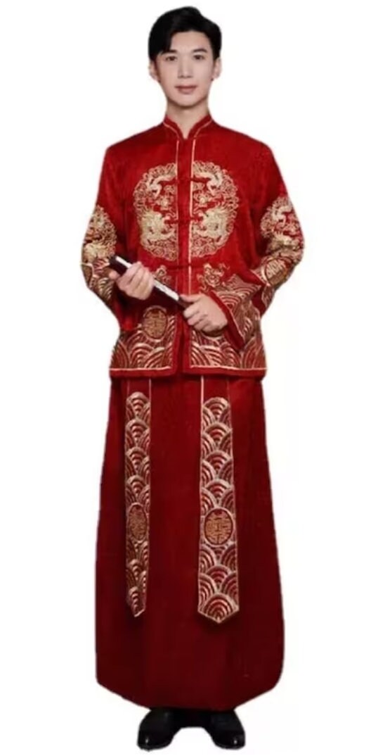 Traditional Dragon And Phoenix Wedding Groom And Bride Outfits