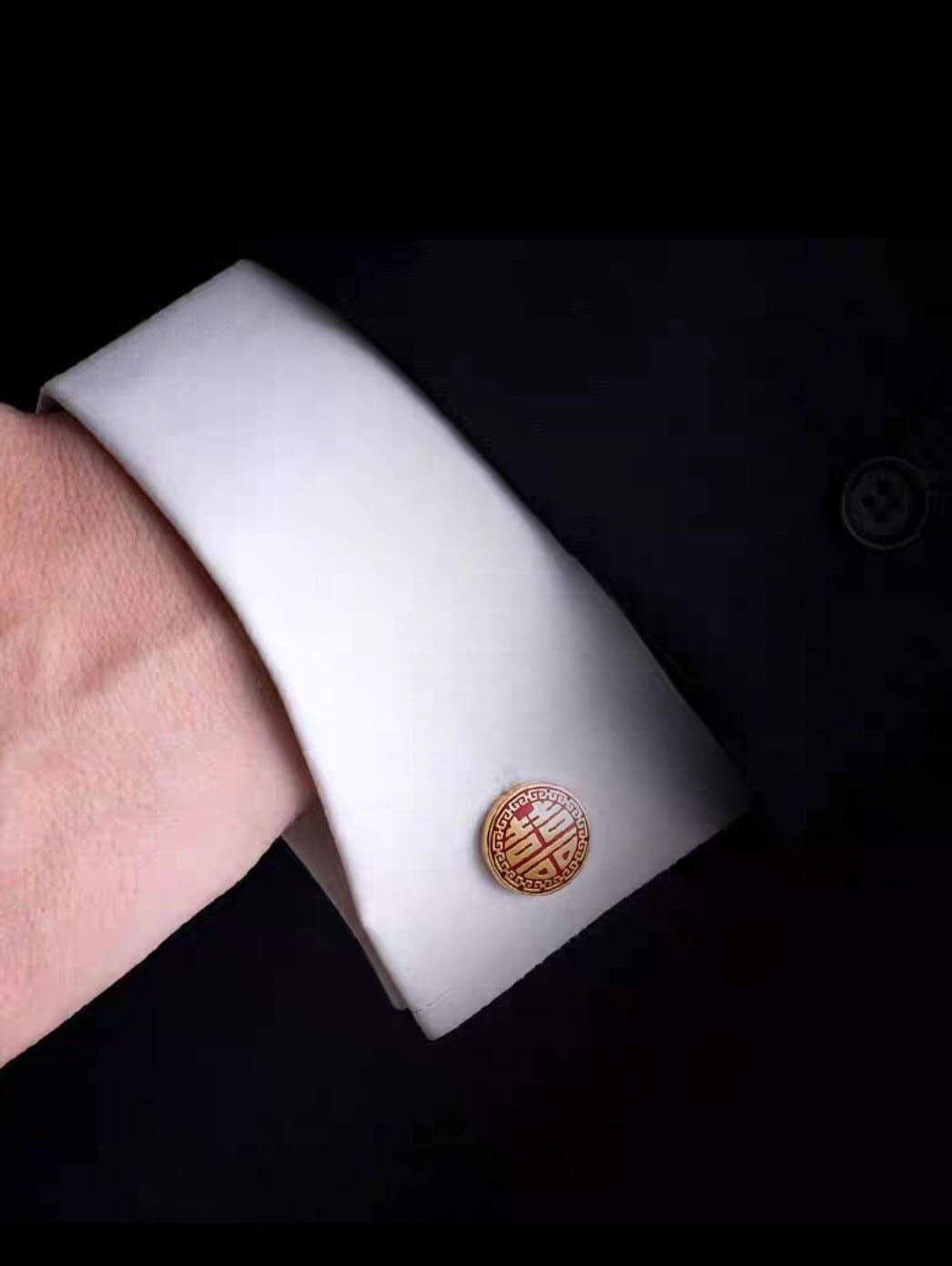 Oriental wedding groom necktie pinching clip/classic copper tie clip/Asian wedding double happiness cufflinks
