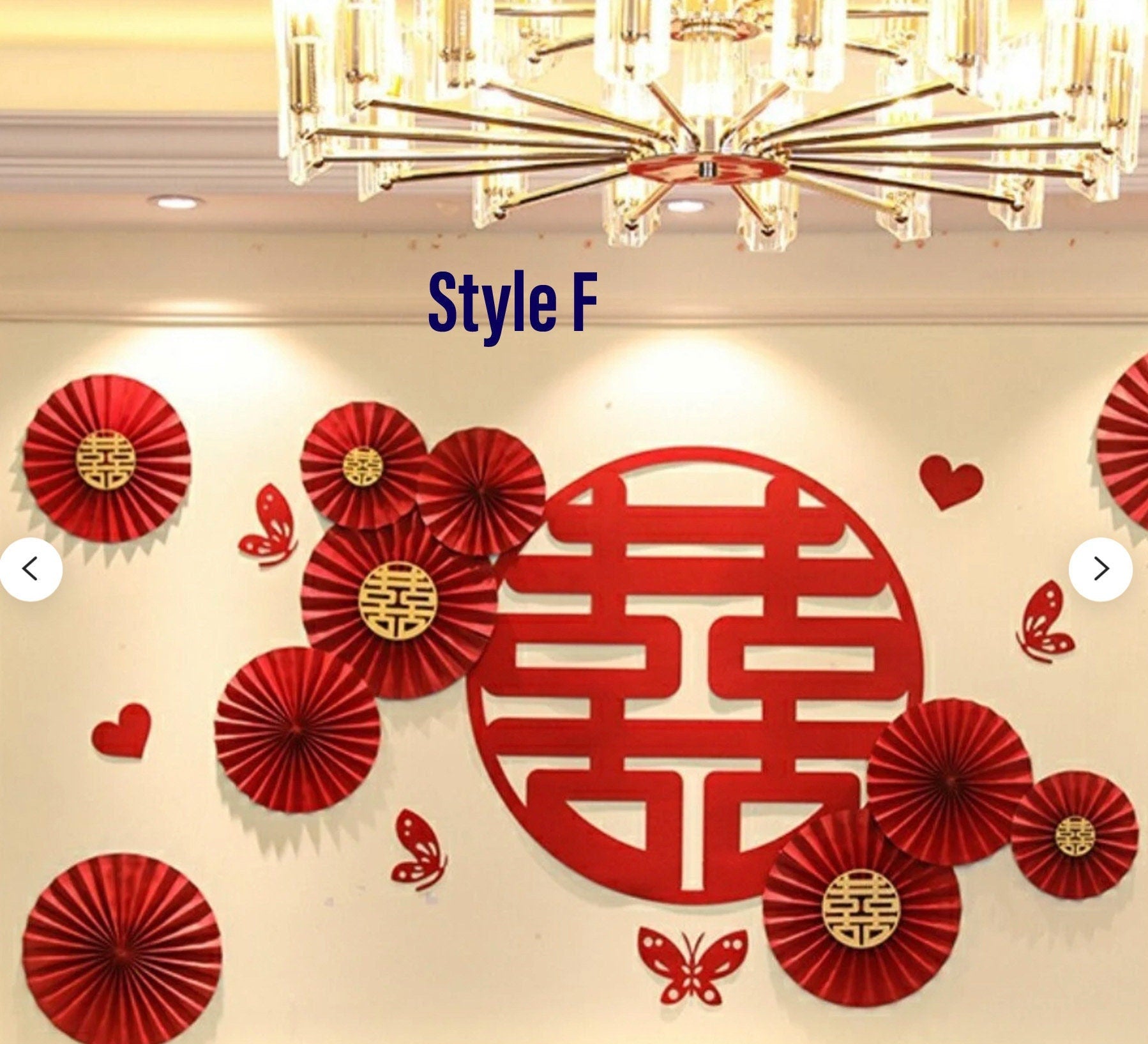 Red Double Happiness Paper Pinwheel Traditional Wedding Wall Decoration/A set of 6/Plain or Double Happiness With Different Pattern