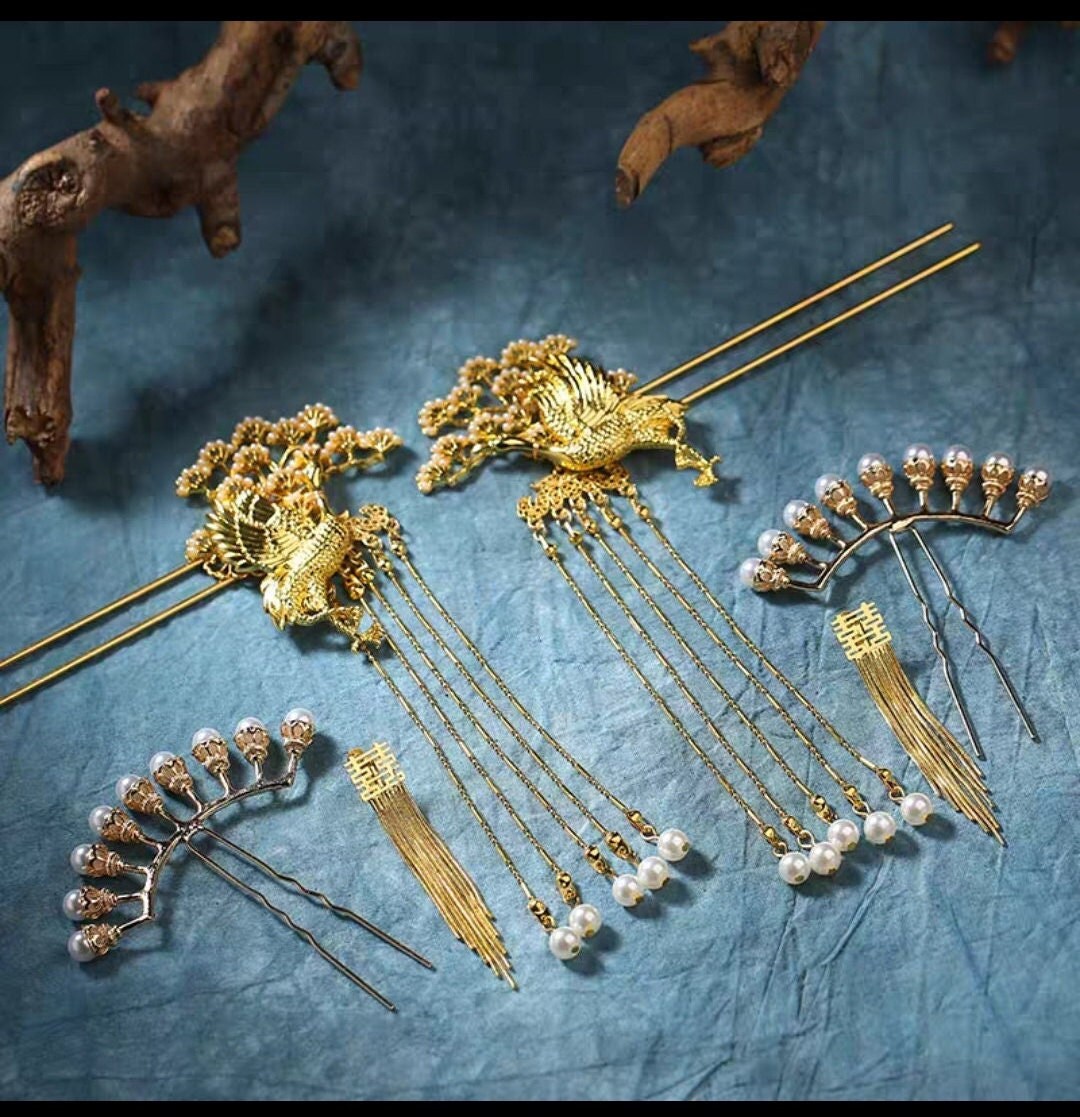 Oriental wedding hair pin/wedding Xi earring